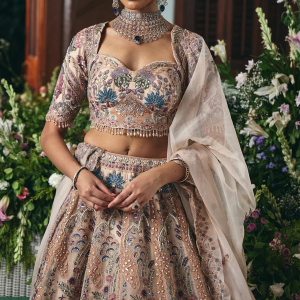 Pale Pink Zardosi Embroidered Organza Designer Lehenga with Readymade Blouse ₹33290