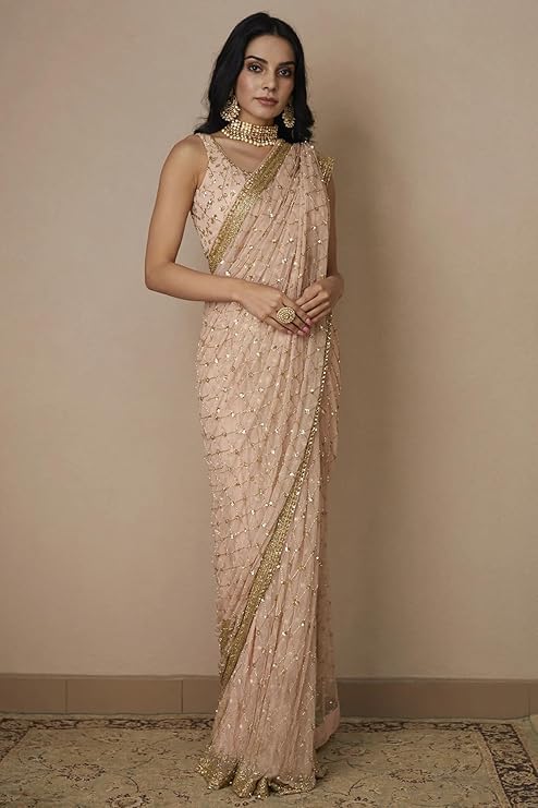 Women Soft Net Silk Jari Square Shape Embroidery & Sequence Work Saree ₹999 - Image 3