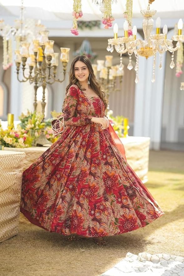 loral Printed Anarkali Dress with Dupatta ₹1,299 - Image 4
