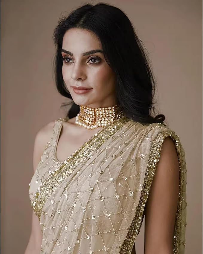 Women Soft Net Silk Jari Square Shape Embroidery & Sequence Work Saree ₹999